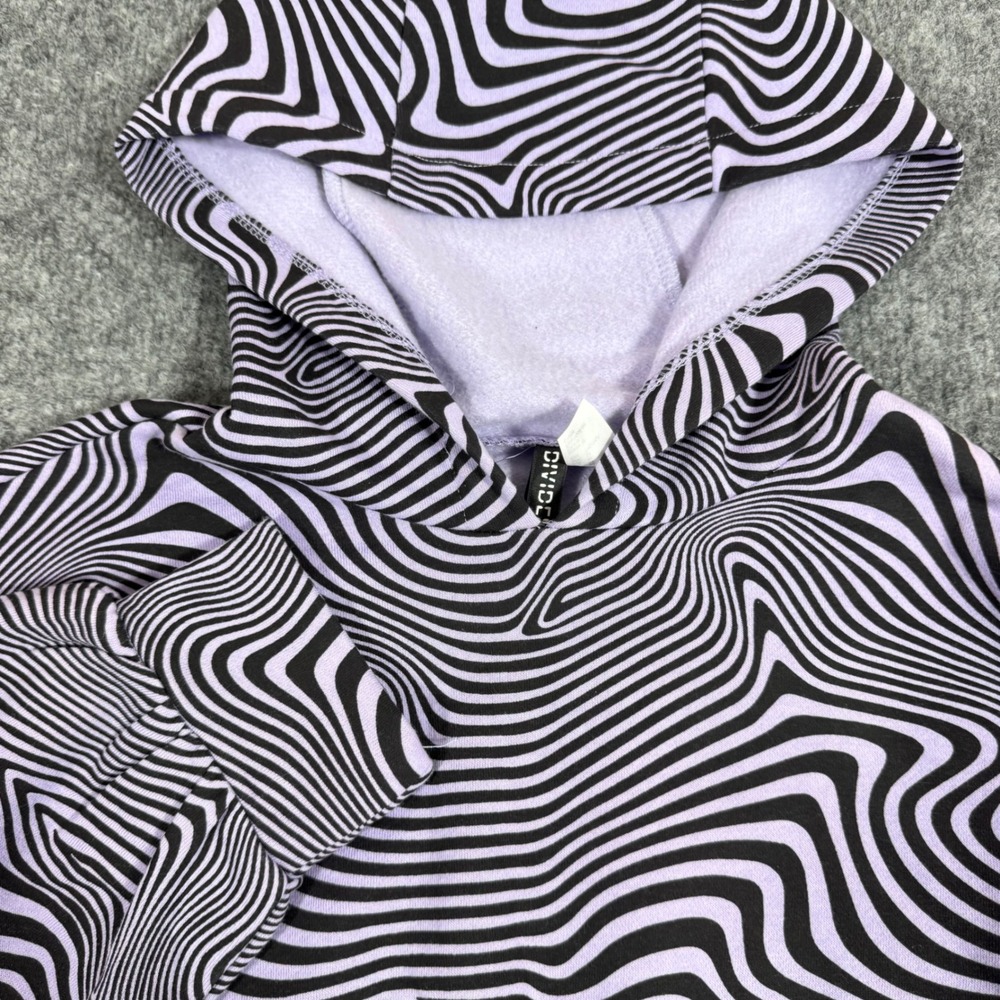 H&M Divided Swirl Print Corset Hem Hoodie Womens Medium Purple Black Cotton NWT